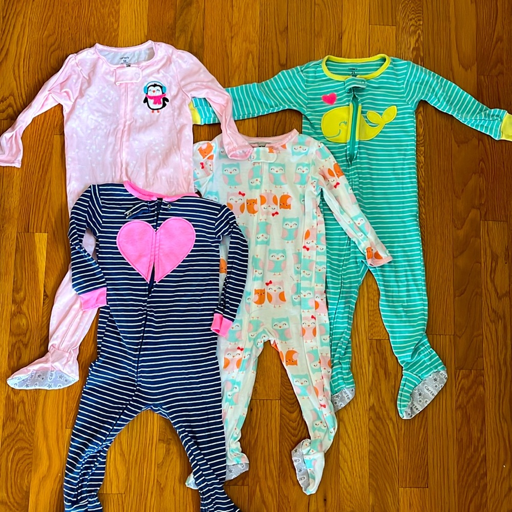 4 Pairs Carter’s 18 Month and 2T Footie Pajamas for Toddler Girl